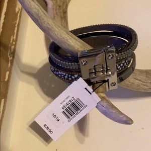 Express leather black stack bracelet